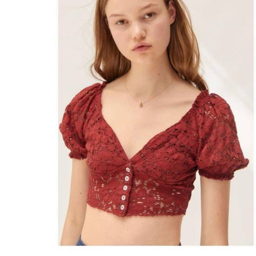 Urban Outfitters Burgundy Lace Crop Top